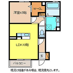 エレンシア風間B 1LDKの間取図画像