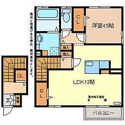 エレンシア風間B 1LDKの間取図画像