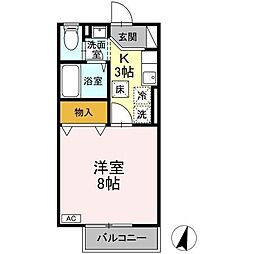 セジュール開沖 1Kの間取図画像