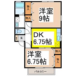 グリーンコートアザレア館 2階2DKの間取り