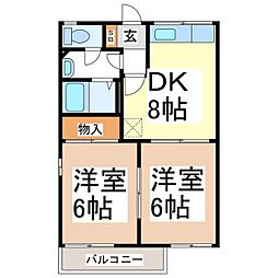 フレグランス会 1階2DKの間取り