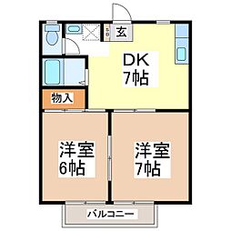 エンダイハイツ 1階2DKの間取り