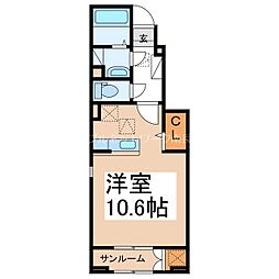 ルーセンス 1階ワンルームの間取り