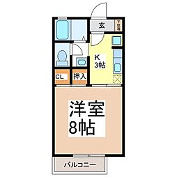 パラーシオ近藤A 2階1Kの間取り