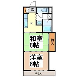 メゾン・ド・ソレイユ 2階2Kの間取り