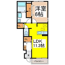 サン・カーサM　II 1階1LDKの間取り