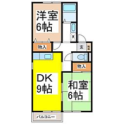エル・プラド21B棟 2階2DKの間取り