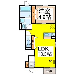 イリエール篠ノ井　D 1階1LDKの間取り
