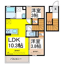 トリシア篠ノ井 2階2LDKの間取り