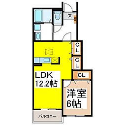 サニーミルズ・I 1階1LDKの間取り