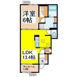 ハーベスト・ヤマ 1階1LDKの間取り