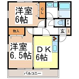 メゾンアプリコット 2階2DKの間取り