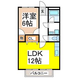 サープラスすずらん 2階1LDKの間取り