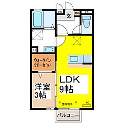 ラヴリィ・パートナーB 1階1LDKの間取り