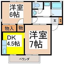 セジュールS・なかむらA 1階2Kの間取り