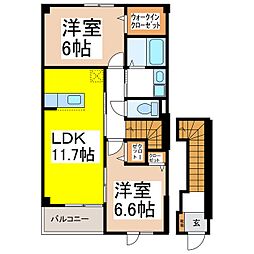 シェルブリュ　B 2階2LDKの間取り