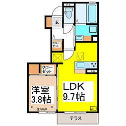ウッドランド　A 1階1LDKの間取り