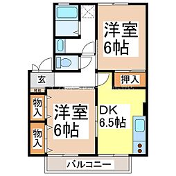 エスペランサ中條A棟 2階2DKの間取り