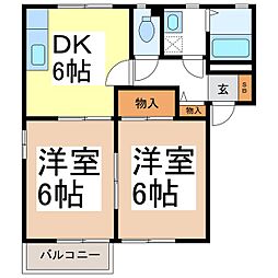 アベニューミキA棟 2階2DKの間取り