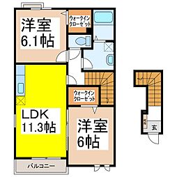 プロムナード 2階2LDKの間取り