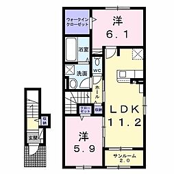 ダイヤモンド　MOONIII 2階2LDKの間取り