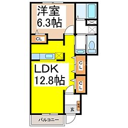 サニーコートA 1階1LDKの間取り