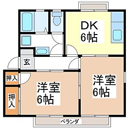 サンシティー恵II 1階2DKの間取り