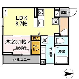 J-Room妃 VII番館 屋代駅前 1LDKの間取図画像