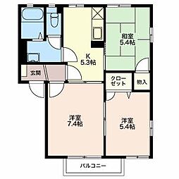 ディアス内川A 3Kの間取図画像
