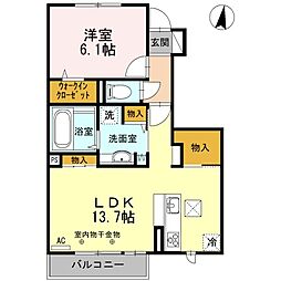 パルテール三本柳 1LDKの間取図画像