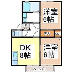 グリーン・ガルテン篠ノ井 2DKの間取図画像