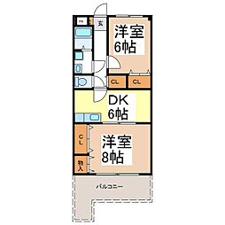 ウィング稲里 2DKの間取図画像