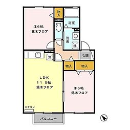 セジュール上徳間A 2LDKの間取図画像