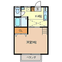 メゾンアップルB棟 1Kの間取図画像