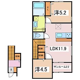 クアトロ常盤A 2LDKの間取図画像