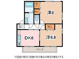 ハイランドタウンH 2階2DKの間取り