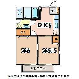 あずさリバーサイドB 1階2DKの間取り