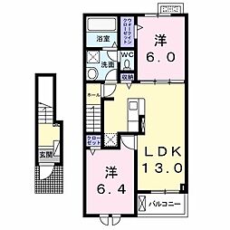ピュアラピュタ 2階2LDKの間取り