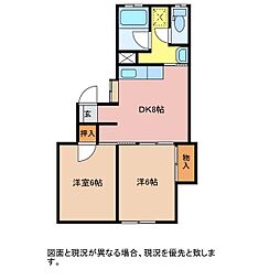 百瀬ハイツ 2DKの間取図画像