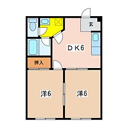 ハイツ常念C 2DKの間取図画像