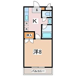 西山団地5号棟 1Kの間取図画像