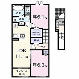 ホップIV 2階2LDKの間取り