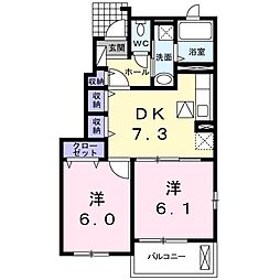エクセレント大池III 1階2DKの間取り