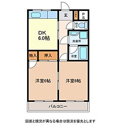 昭和コーポ御代田 2階2DKの間取り