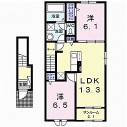 ホップV　A 2階2LDKの間取り