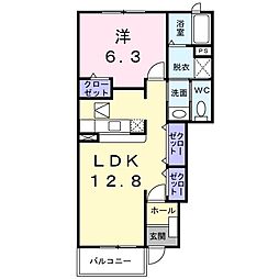 ベルカーサB 1LDKの間取図画像