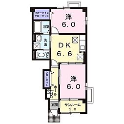 クレストールB 2DKの間取図画像