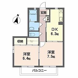バリュージュ野沢A 2DKの間取図画像