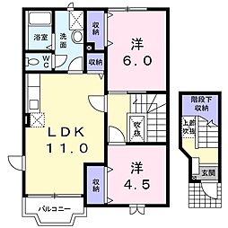 シャルムSII 2階2LDKの間取り