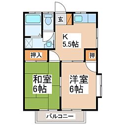 ハイツSS　A 2階2Kの間取り